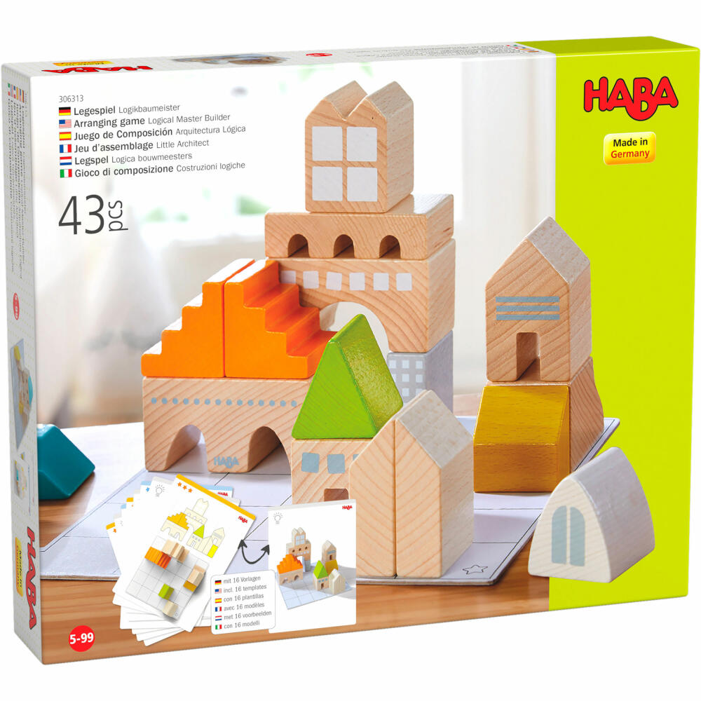 HABA Legespiel Logikbaumeister, Bausteine, Kinderspiel, 3D-Legespiel, Kinder, ab 5 Jahren, 306313