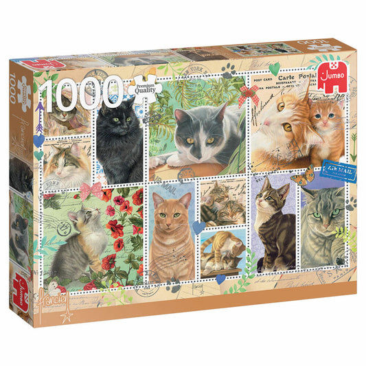 Jumbo Spiele Briefmarken Sammlung Katzen, Puzzle, Erwachsenenpuzzle, Puzzlespiel, 1000 Teile, 18813