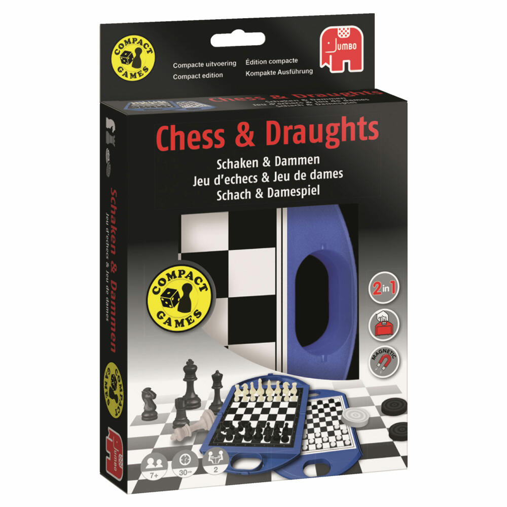 Jumbo Spiele Schach und Dame Kompaktspiel, Reisespiel, Brettspiel, Strategiespiel, ab 7 Jahre, 12763