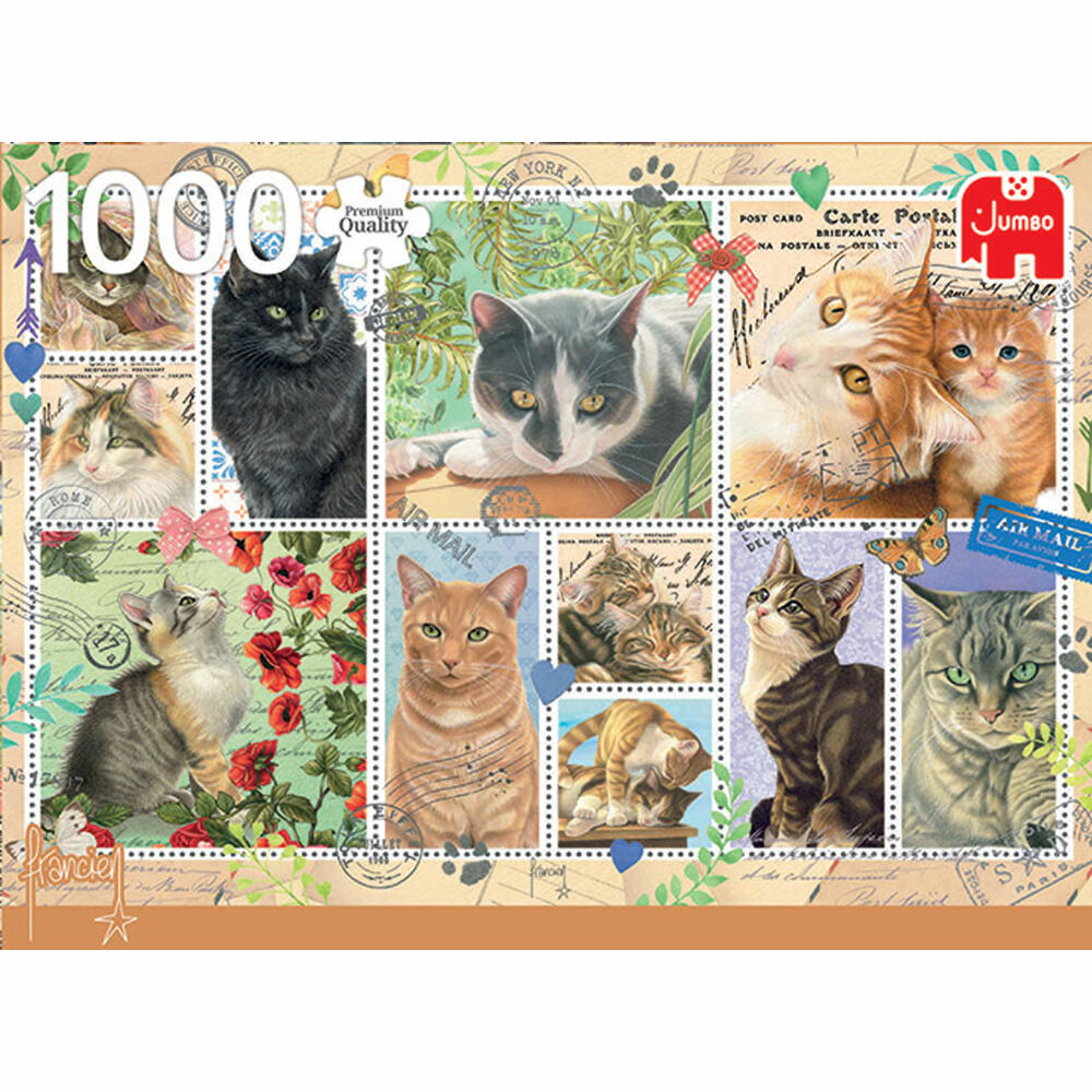 Jumbo Spiele Briefmarken Sammlung Katzen, Puzzle, Erwachsenenpuzzle, Puzzlespiel, 1000 Teile, 18813