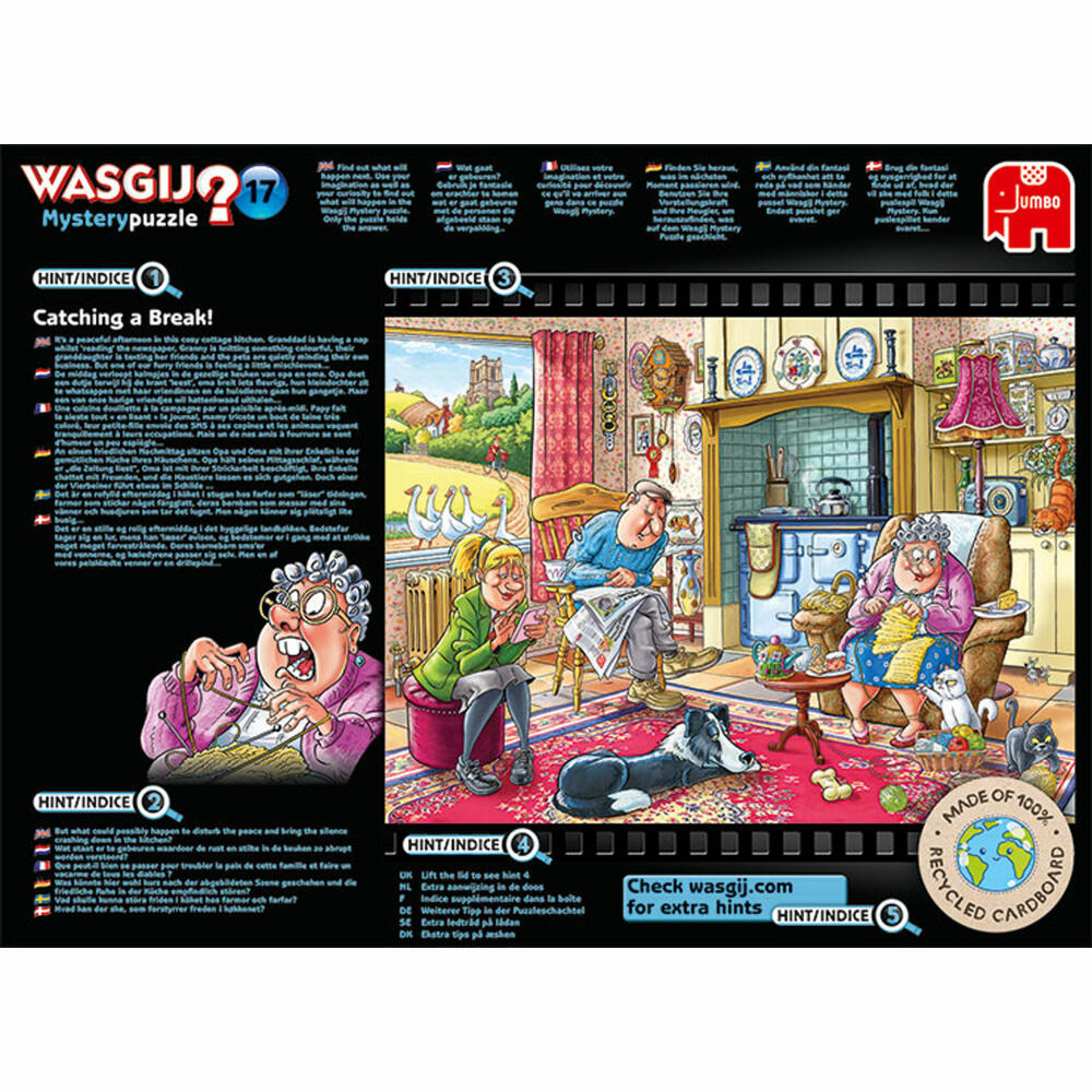 Jumbo Spiele Wasgij Mystery 17 - Friede, Freude, Eierkuchen!, Puzzle, Mysterypuzzle, Rätsel, 1000 Teile, 19175