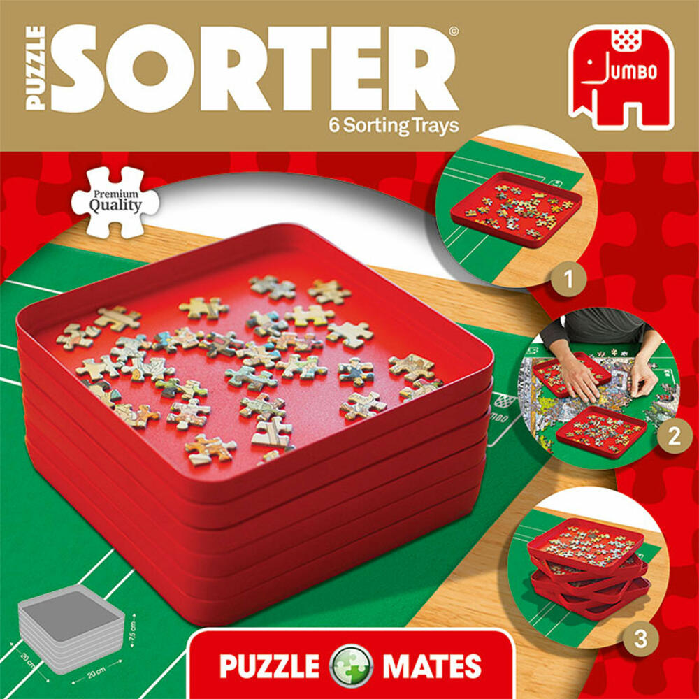 Jumbo Spiele Puzzle Mates - Sortierfächer, 6 Stück, Sortierhilfe, Aufbewahrung, 20 x 20 cm, 17953