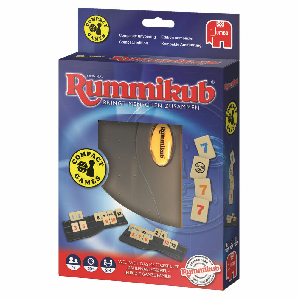 Jumbo Spiele Original Rummikub Kompaktspiel, Reisepiel, Gesellschaftsspiel, Familienspiel, Zahlenablagespiel, 3942