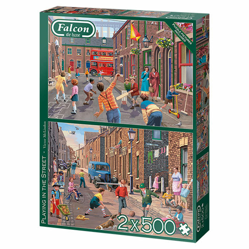 Jumbo Spiele Falcon Playing in the Street, Puzzle, Erwachsenenpuzzle, Puzzlespiel, 2 x 500 Teile, 11376