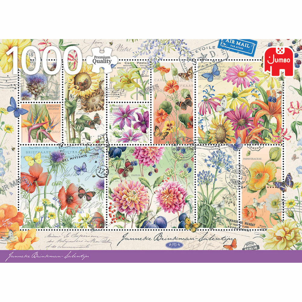 Jumbo Spiele Briefmarken Sammlung Sommerblumen, Puzzle, Erwachsenenpuzzle, Puzzlespiel, 1000 Teile, 18812