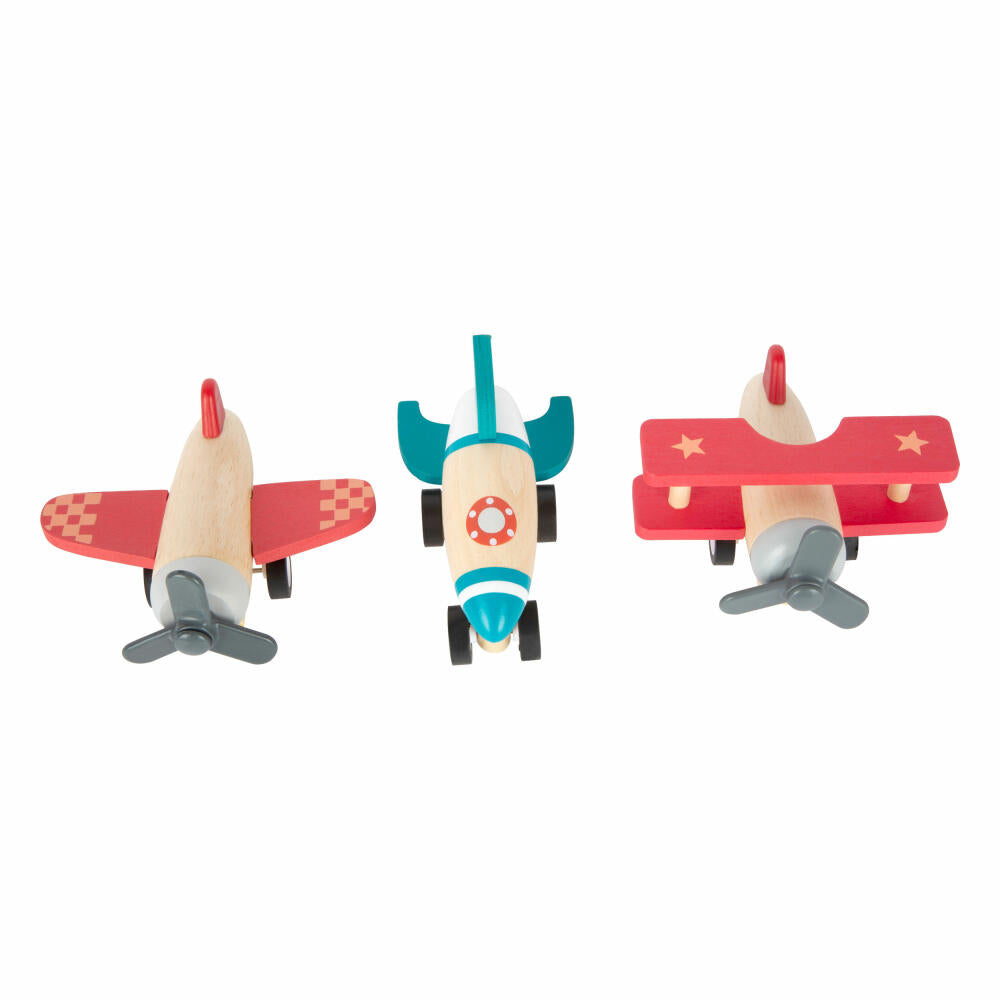 Legler Rückziehflieger-Set 3-tlg., Spielflugzeuge mit Rückzugantrieb, Holz, Kunststoff, 11884