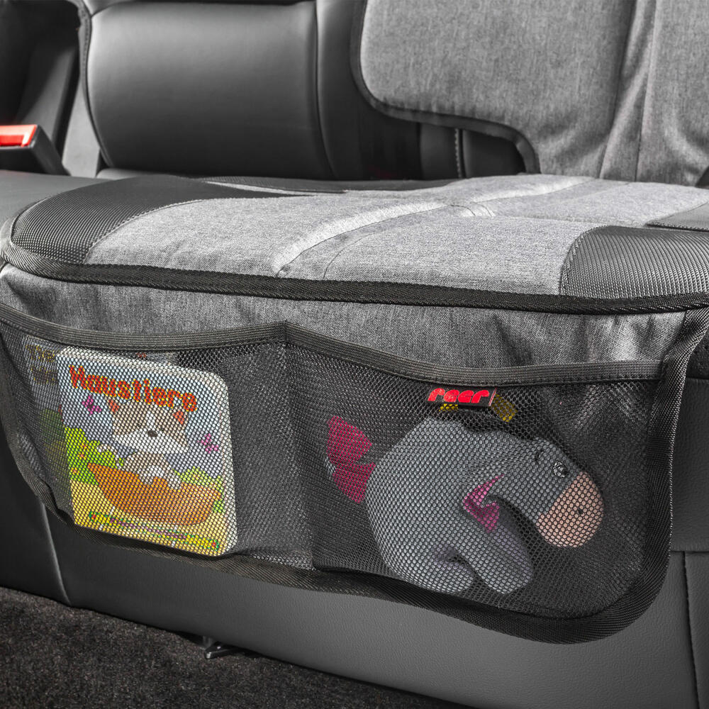 reer TravelKid Protect Autositz-Schutzunterlage, Unterlage für Kindersitz, Kindersitzunterlage, mit Taschen, 86061