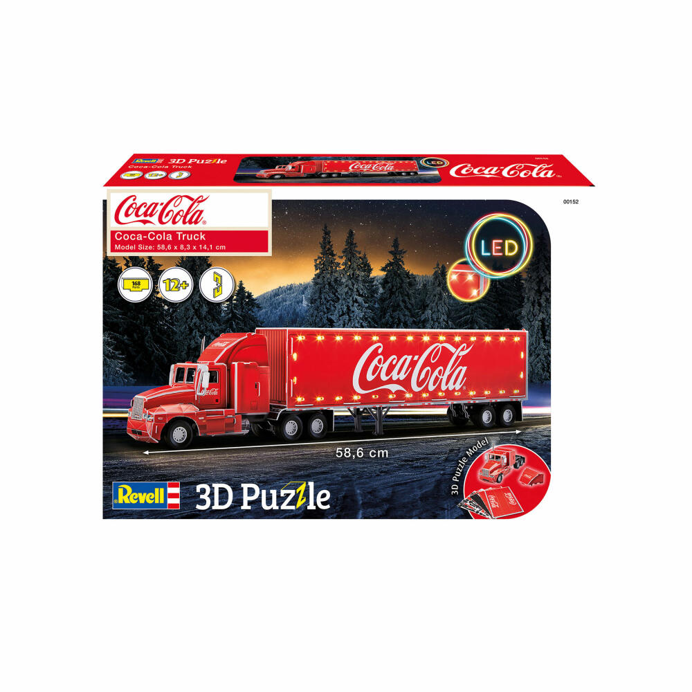 Revell 3D Puzzle Coca-Cola Truck, LED Edition, mit Beleuchtung, 168 Teile, ab 12 Jahre, 00152