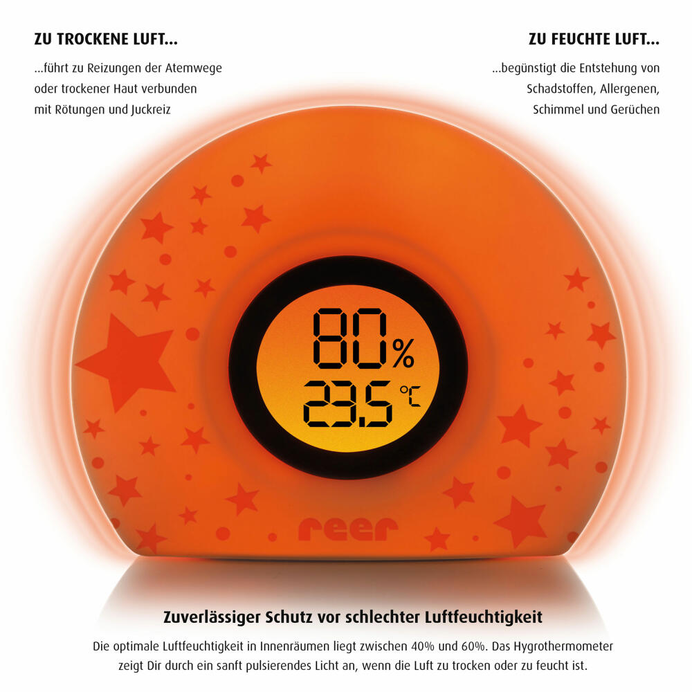 reer HygroTemp 2in1 Digitales Hygro- und Thermometer, Raumtemperatur, Messgerät, mit Farbwechsel, Sterne, Weiß / Grau, 94020