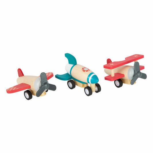 Legler Rückziehflieger-Set 3-tlg., Spielflugzeuge mit Rückzugantrieb, Holz, Kunststoff, 11884