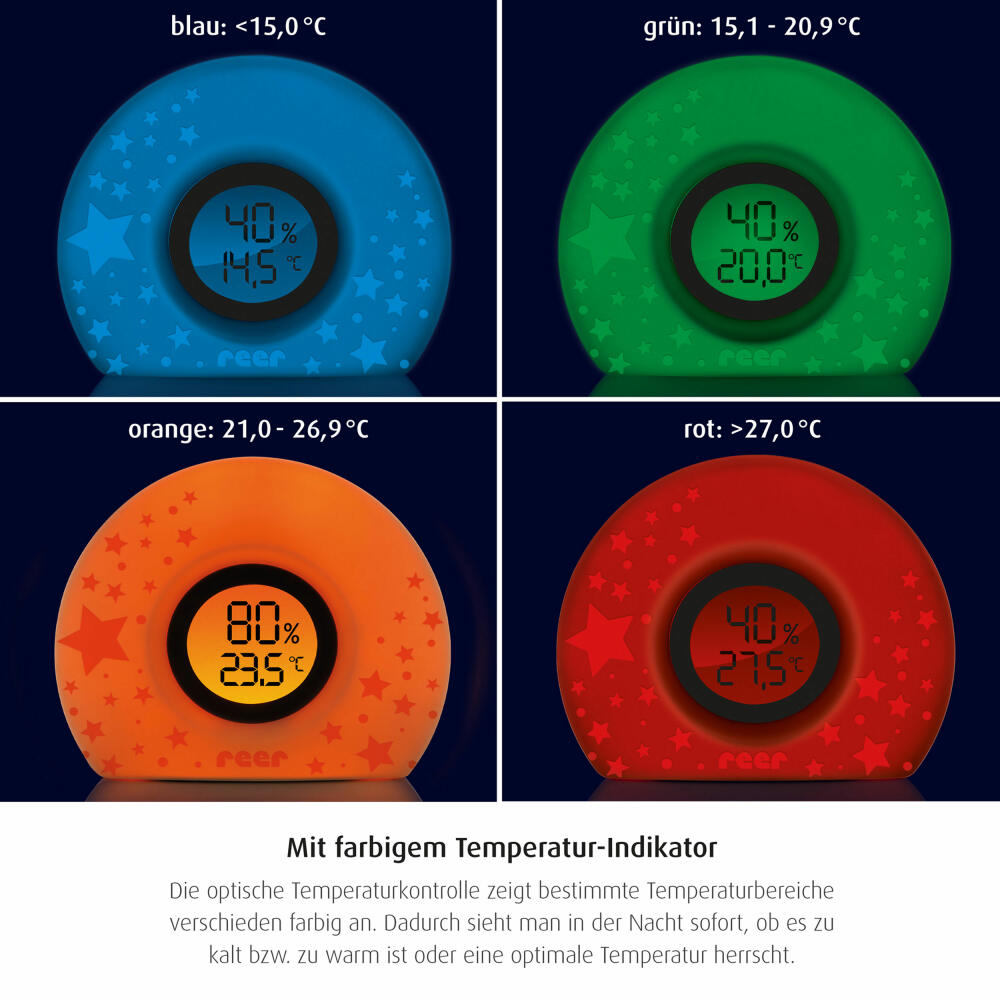 reer HygroTemp 2in1 Digitales Hygro- und Thermometer, Raumtemperatur, Messgerät, mit Farbwechsel, Sterne, Weiß / Grau, 94020