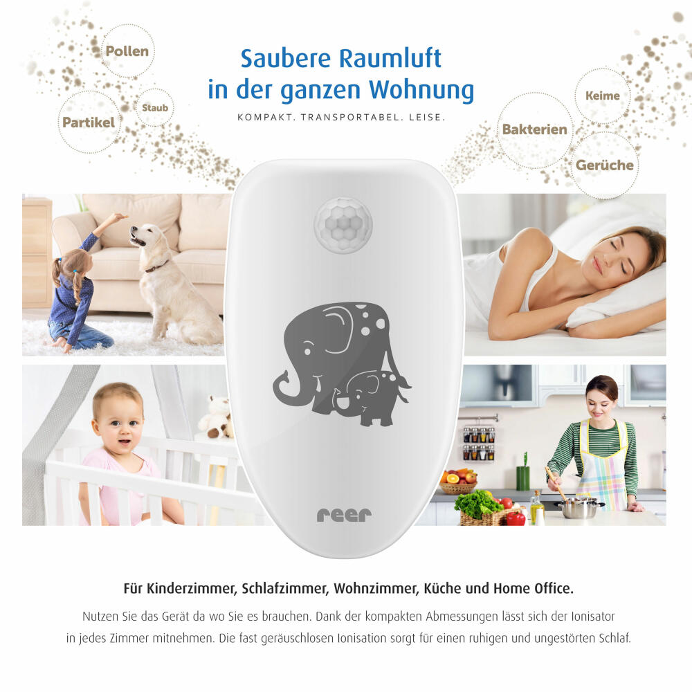 reer PureAir Raumluft-Reiniger, 2in1, Luftreiniger, Ionisator, Luftfilter, Nachtlicht, Bewegungssensor, 94010