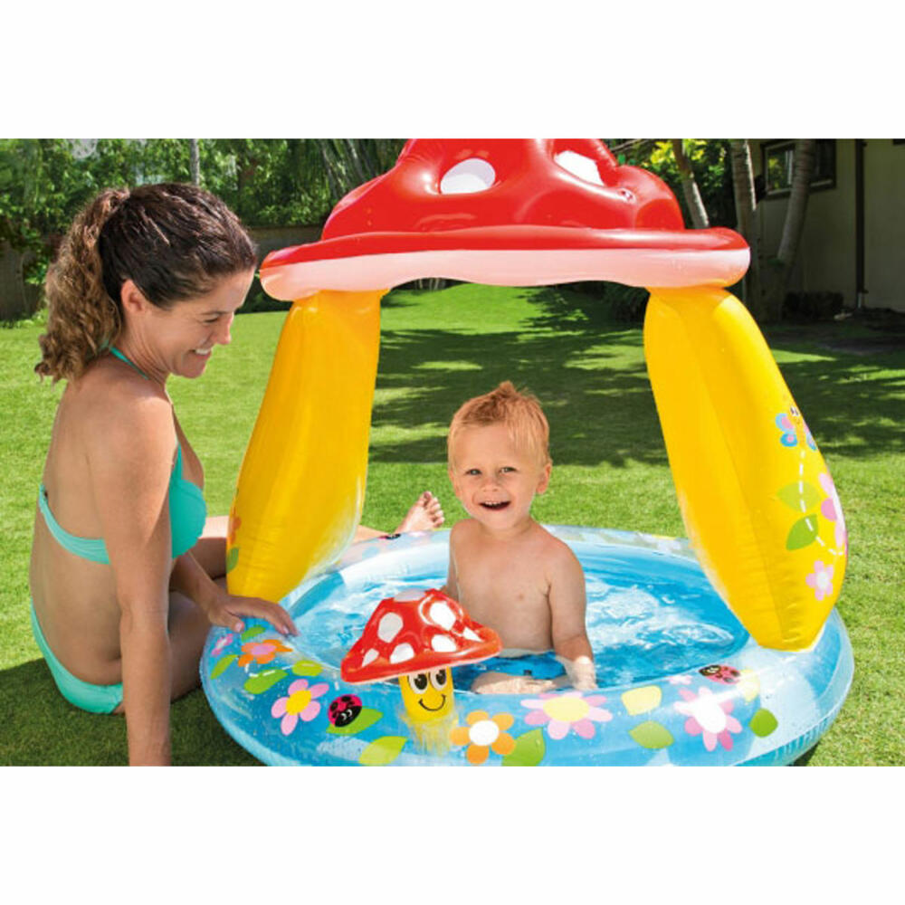 Bauer Intex BabyPool Mushroom mit Sonnenschutz, Wasserbedarf ca 45l, aufblasbarer Boden, 1-3 Jahre