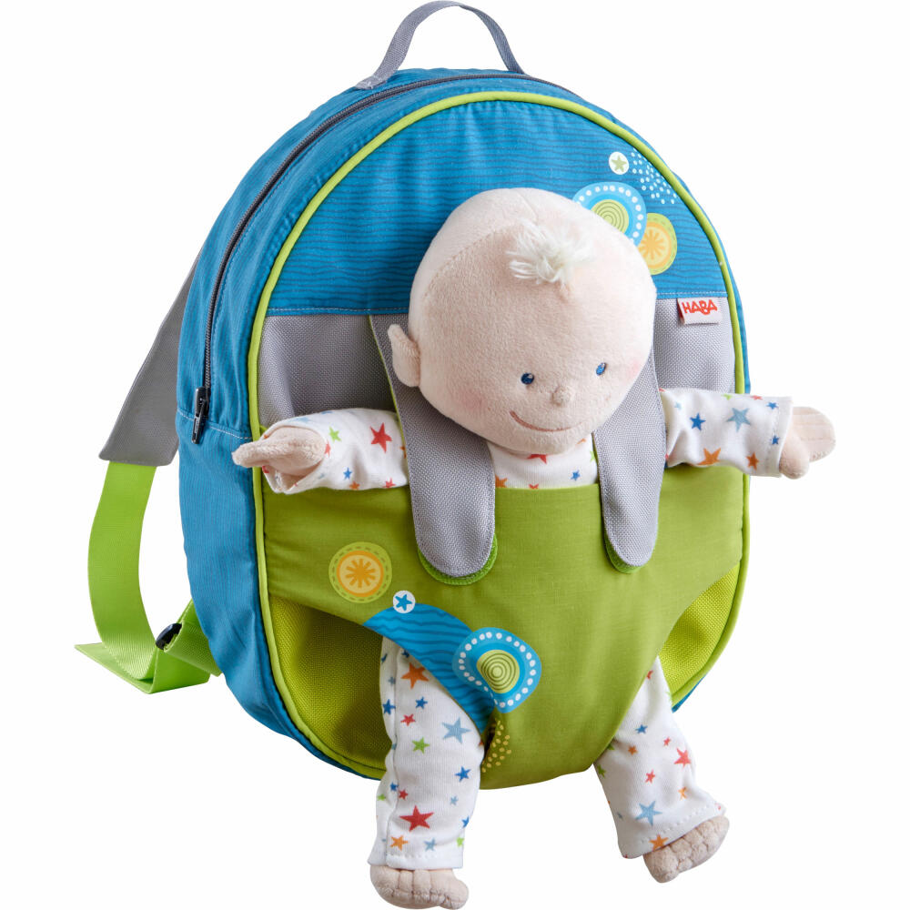 HABA Kinder-Puppenrucksack Sommerwiese, Rucksack für Puppen bis 30 cm, Kunststoff, Polyester, 305975