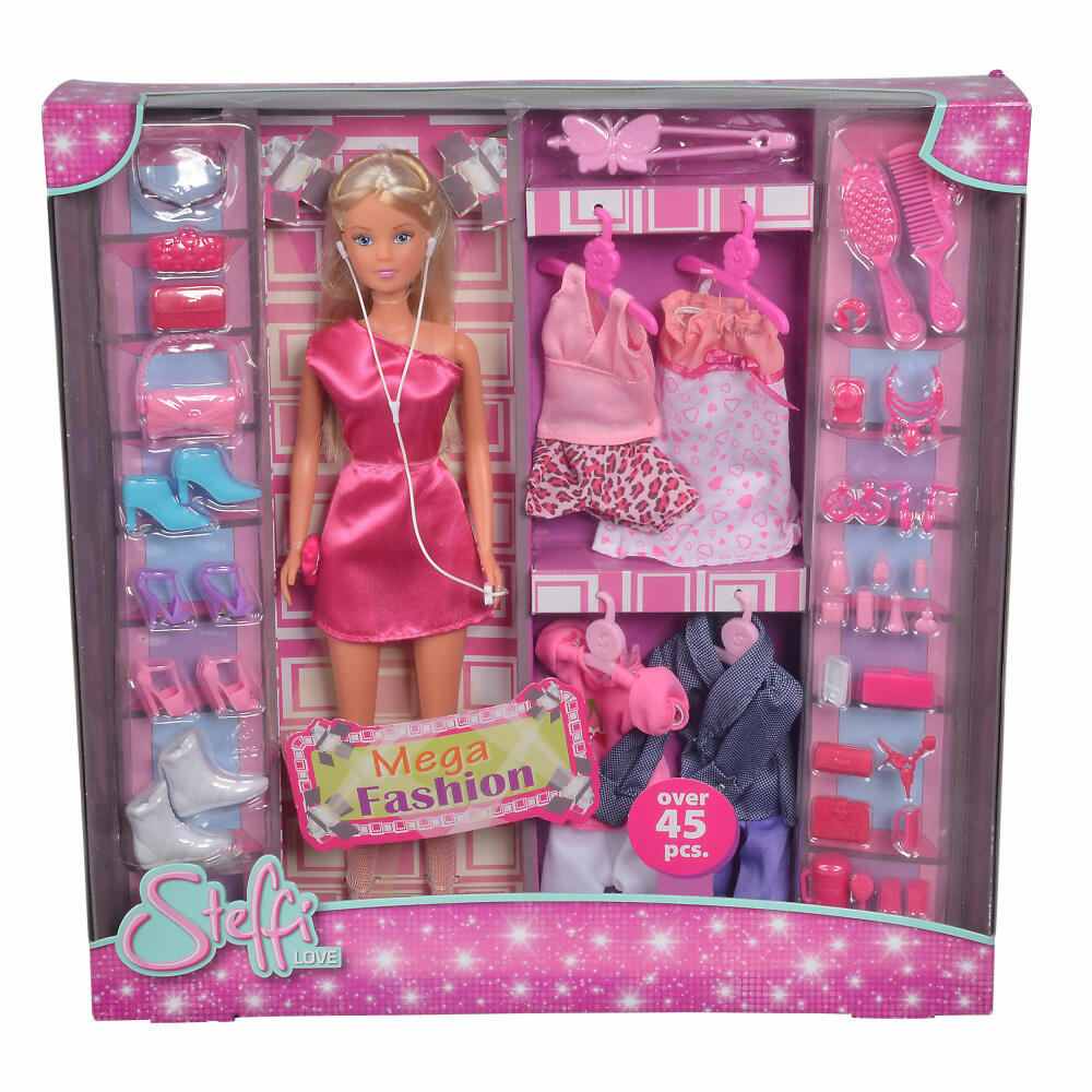 Simba Steffi Love Mega Fashion Set, 45 Teile, Puppe, Spielzeug, Schmuck, Kleidung, Accessoires, 29 cm, 105736015