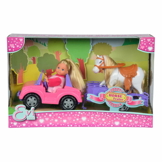 Simba Evi Love, Evi Horse Trailer, Jeep und Hänger mit Pferd, Puppe, Spielzeug, Kunststoff, 20 cm, 105737460