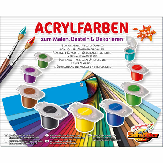 Schipper Malen nach Zahlen 36 Acrylfarben, Farbe, Pinselfarbe, Acryl, Palette, mit Pinsel und Töpfchen, 605190741