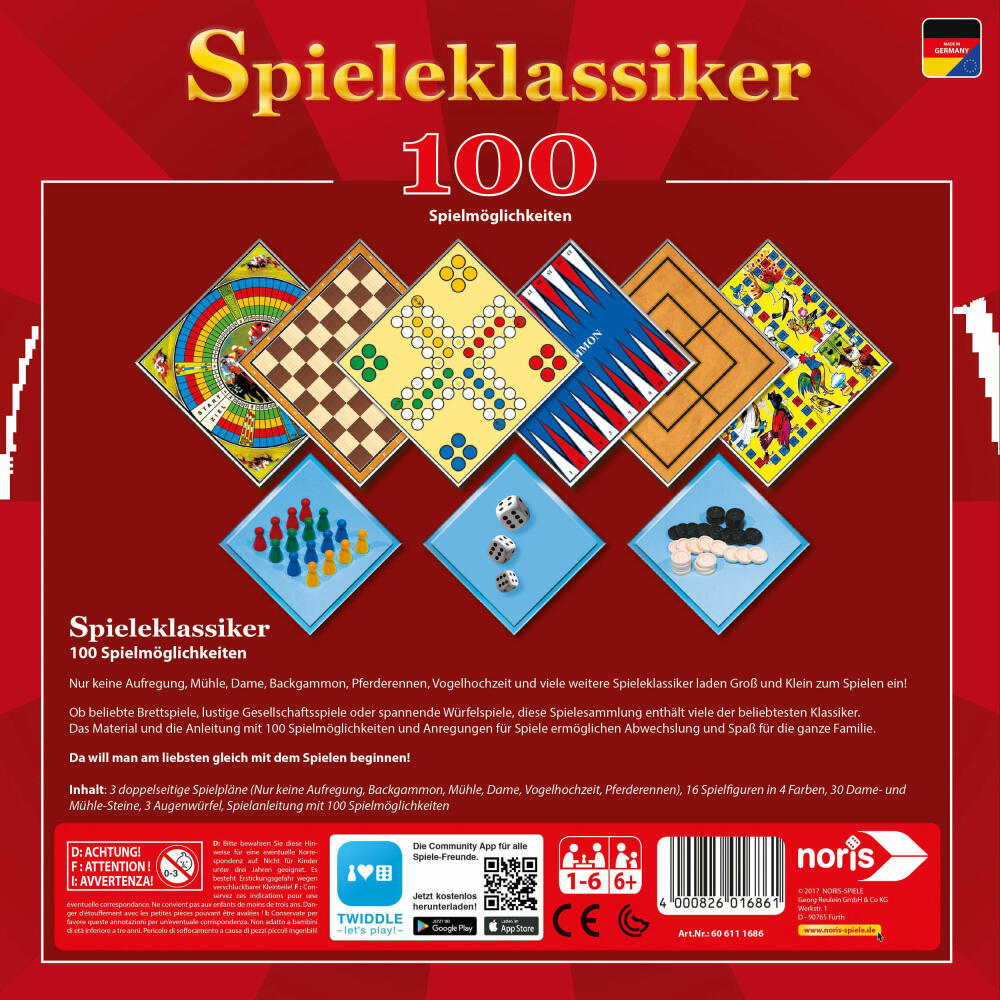 Noris Spieleklassiker, Spielesammlung, Brettspiel, Familien, Spiel, 100 Spielmöglichkeiten, 606111686