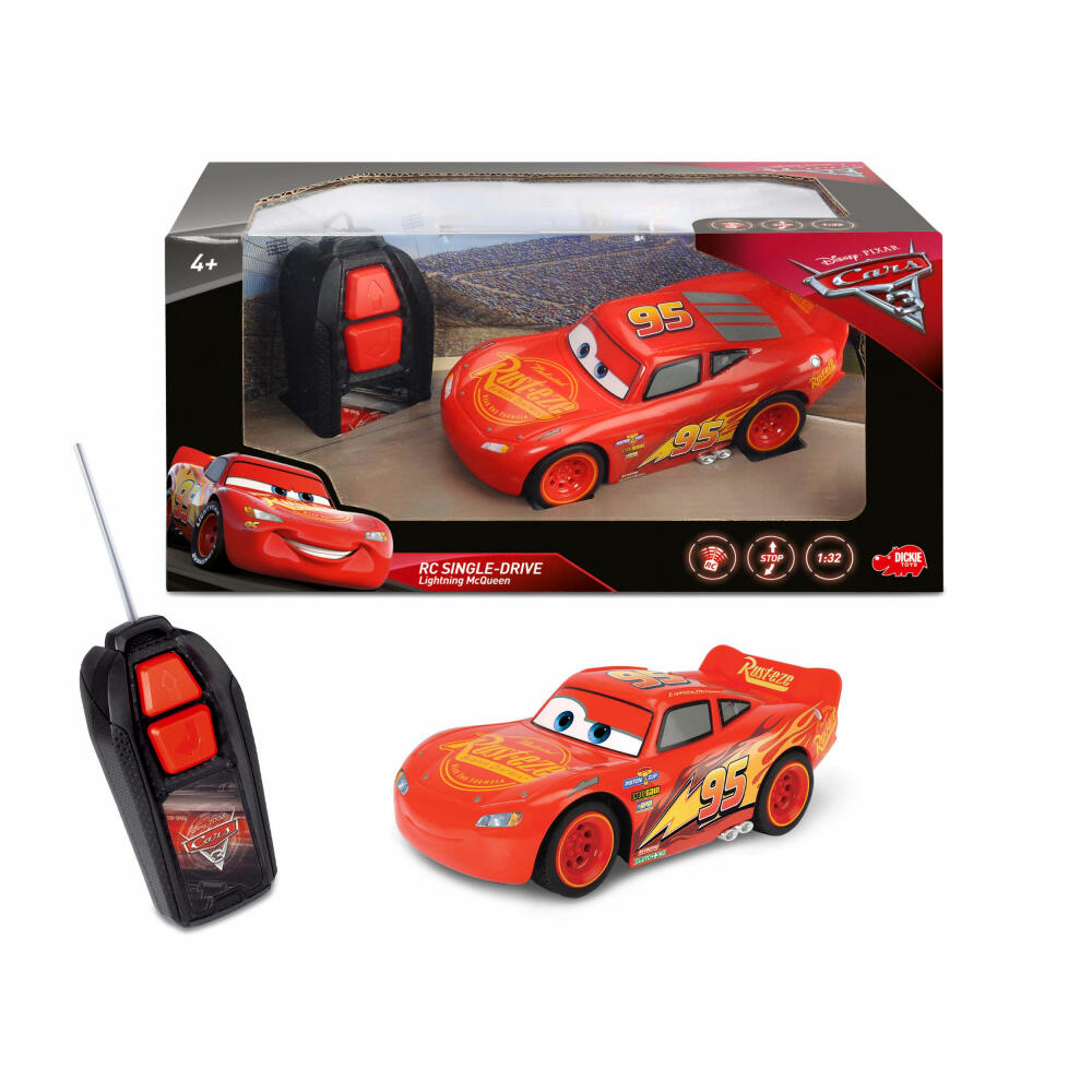 Dickie Toys RC Cars 3 Lightning McQueen Single Drive, Ferngesteuertes Auto, RC Auto, Funkauto, 14 cm, 203081000