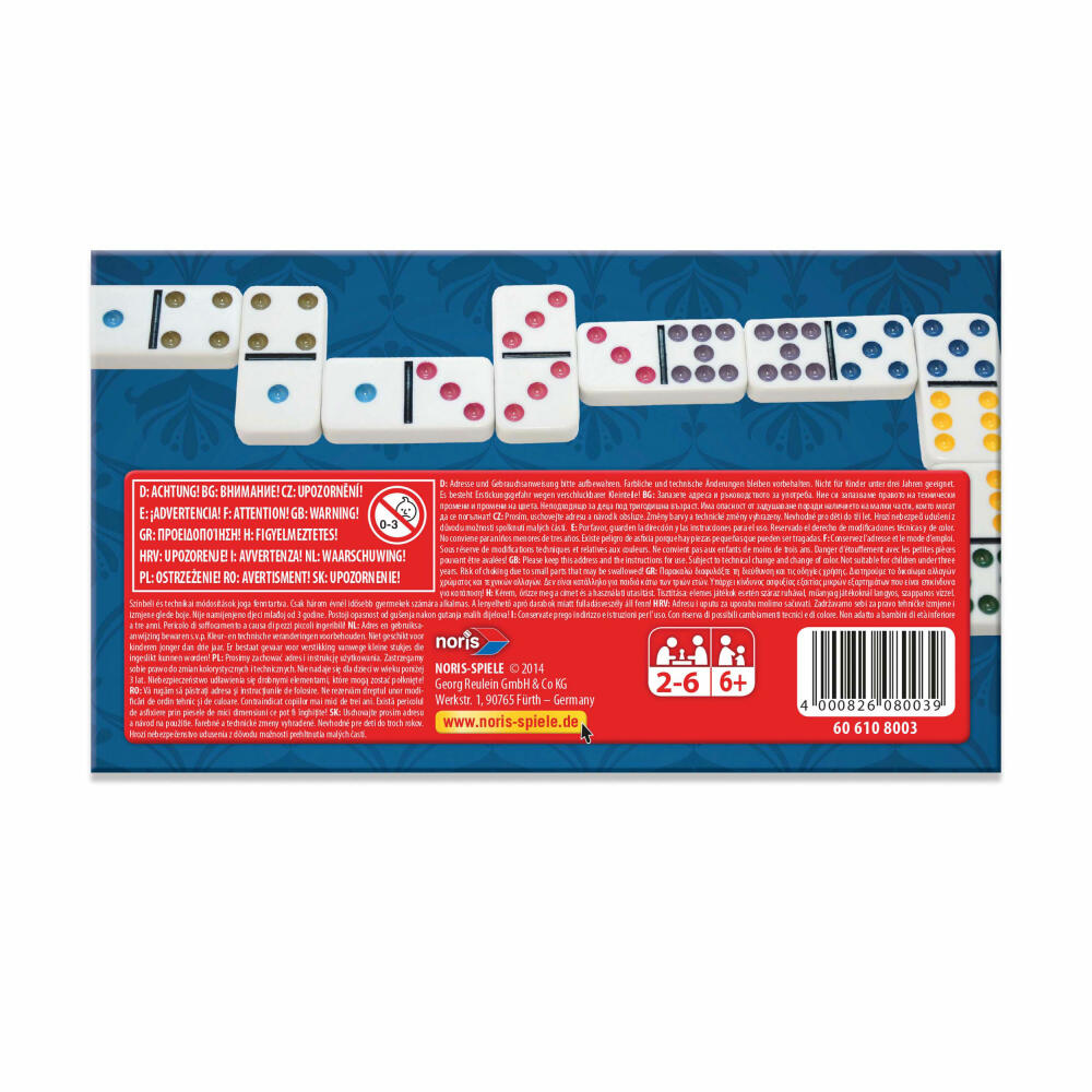 Noris Deluxe Doppel 9 Domino, Dominosteine, Legespiel, Familien, Kinder, Spiel, 606108003