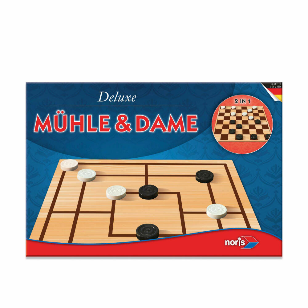 Noris Deluxe Mühle und Dame Spielebox, Brettspiel, Strategiespiel, Spielesammlung, Spiel, 606108012