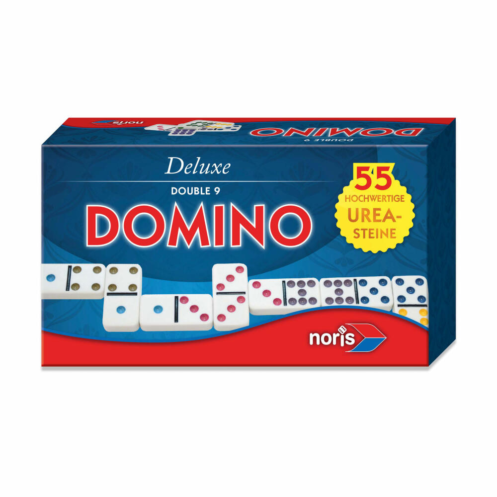 Noris Deluxe Doppel 9 Domino, Dominosteine, Legespiel, Familien, Kinder, Spiel, 606108003