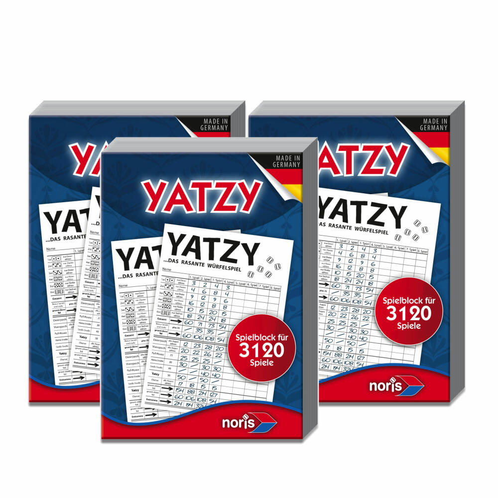 Noris Yatzy Spielblock 3er Set, Notizblock, Würfel Block, Yatzee, für 3 x 3120 Spiele