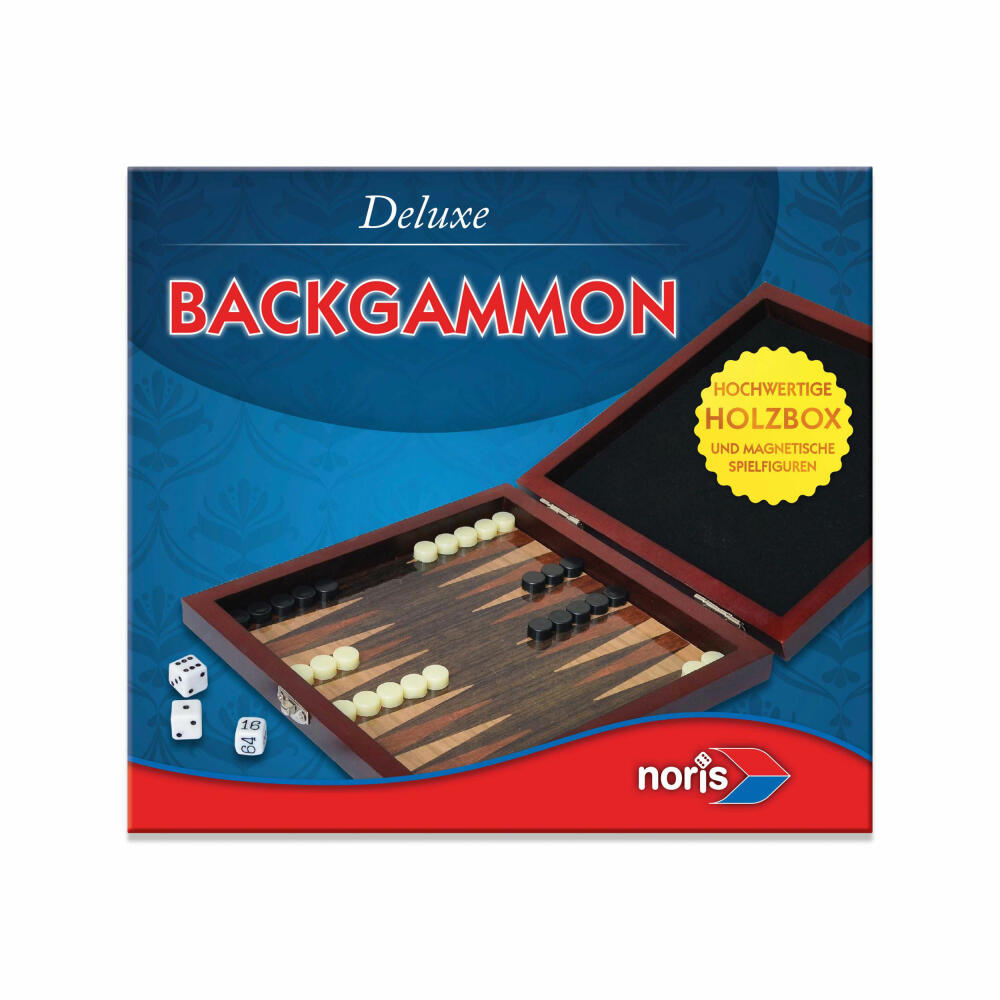 Noris Deluxe Reisespiel Backgammon, Strategiespiel, Brettspiel, Familien, Kinder, Spiel, 606108004