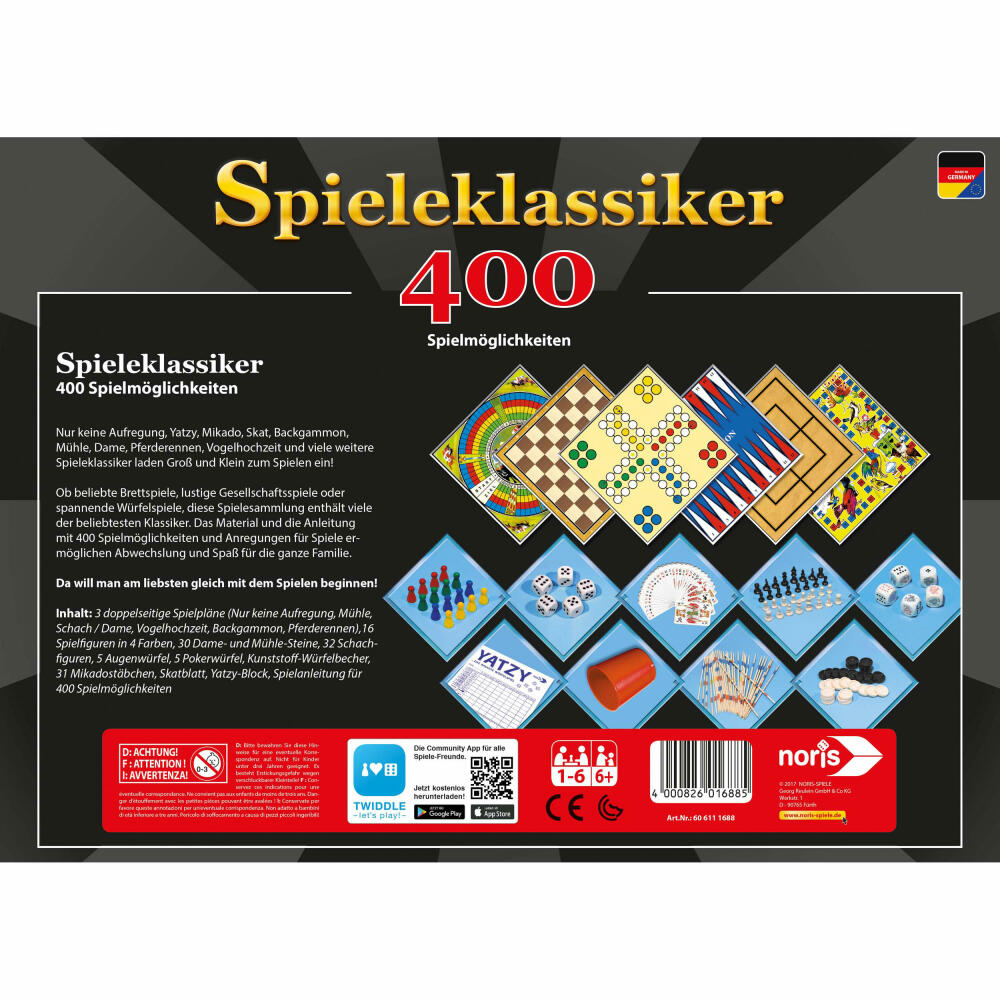 Noris Spieleklassiker, Spielesammlung, Brettspiel, Familien, Spiel, 400 Spielmöglichkeiten, 606111688