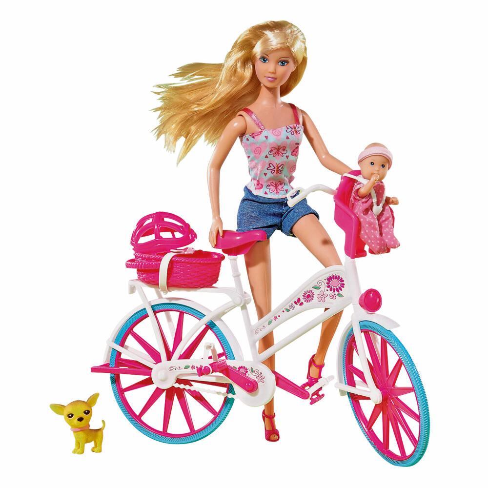 Simba Steffi Love, Fahrradtour,und Baby und Hündchen, Puppe mit Fahrrad, Spielzeug, Kunststoff, 32.5 cm, 105739050