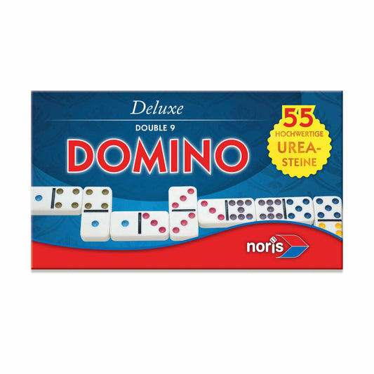 Noris Deluxe Doppel 9 Domino, Dominosteine, Legespiel, Familien, Kinder, Spiel, 606108003