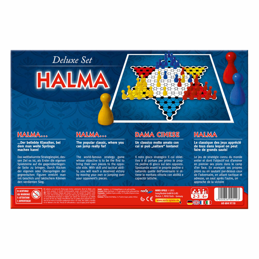 Noris Deluxe Set Halma, Strategiespiel, Brettspiel, Denkspiel, Kinder, Spiel, 606101266