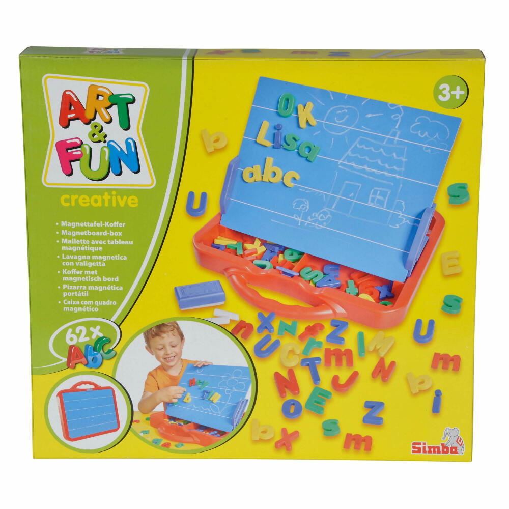 Simba Art & Fun ABC Magnettafel im Koffer, Alphabet, Buchstaben, Magnete, Tafel, Kreide, Lernspielzeug, 106304026