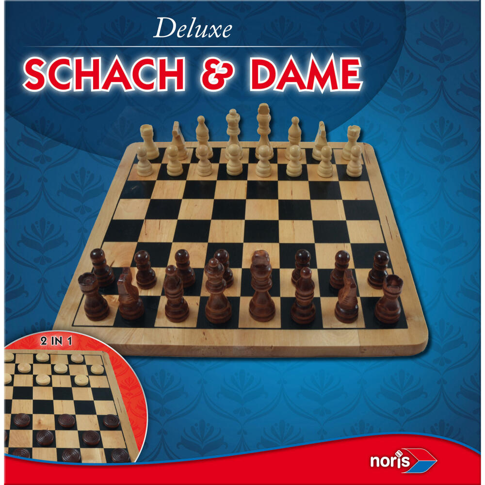 Noris Deluxe Holz Set Schach und Dame, Strategiespiel, Brettspiel, Spielesammlung, 606104577