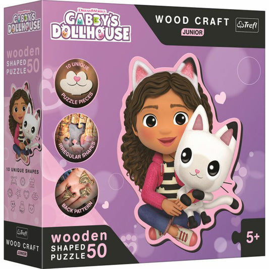 Trefl Holz Konturpuzzle Junior 50 Gabbys Dollhouse, Holzpuzzle, Kinderpuzzle, Puzzle, ab 5 Jahren, 20202