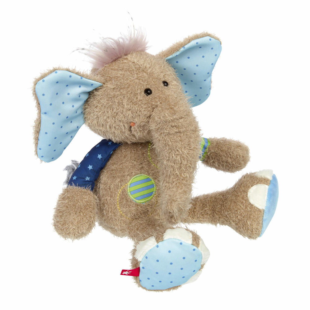 sigikid Patchwork Sweety Elefant, Kuscheltier, Plüschtier, Stofftier, Polyester, 26 cm, Blau, 42962