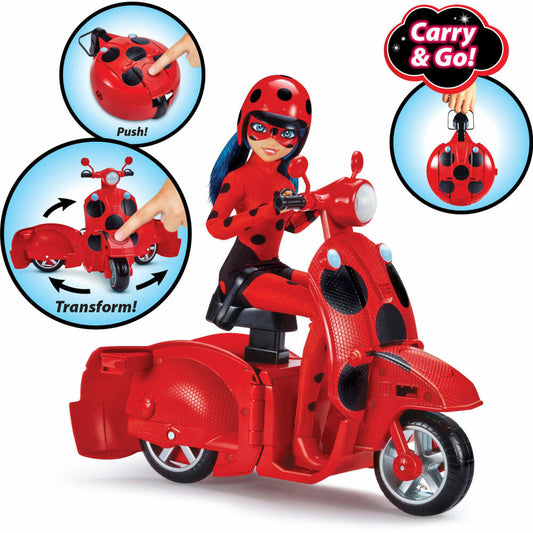 Bandai Miraculous Ladybug Scooter mit Puppe, Spielpuppe, Gelenkpuppe, Spielzeug, P50668