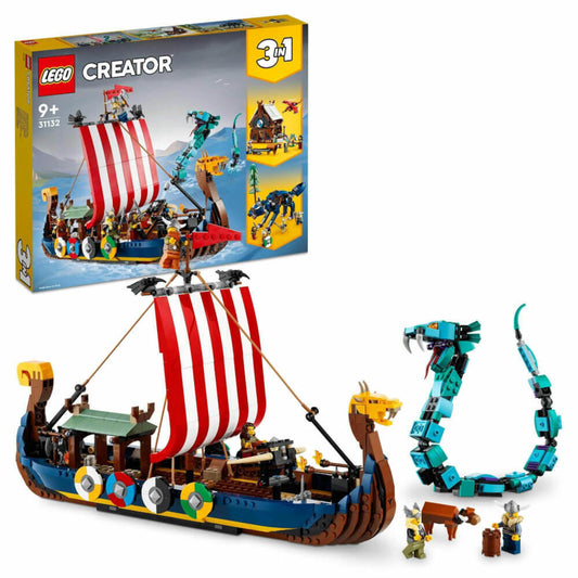 LEGO Creator Wikingerschiff mit Midgardschlan, 1192-tlg., 3 in 1 Set, Bausteine, Konstruktionsspielzeug, ab 9 Jahre, 31132
