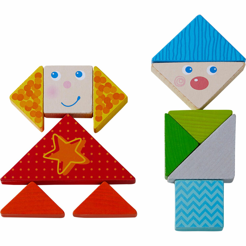 HABA Legespiel Bunter Tangram-Mix, Legeklötze, Denkspiel, Puzzlespiel, Buche, 305777