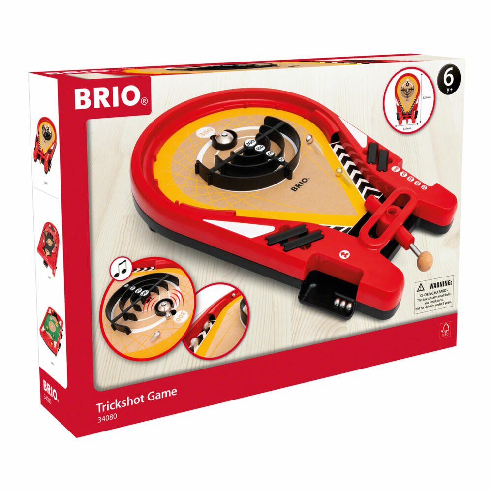 BRIO Trickshot Geschicklichkeitsspiel, Kinderspiel, Geschicklichkeit, Flipper, Kinder Spiel, 34080