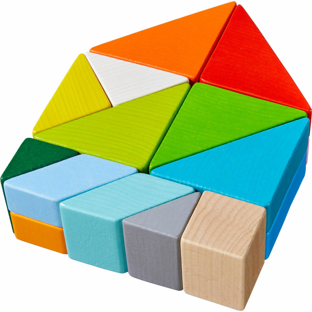 HABA 3D-Legespiel Tangram-Würfel, Puzzlespiel, Würfel, Klötze, Buche, Papier, 305778