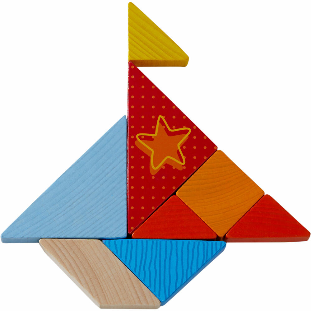 HABA Legespiel Bunter Tangram-Mix, Legeklötze, Denkspiel, Puzzlespiel, Buche, 305777