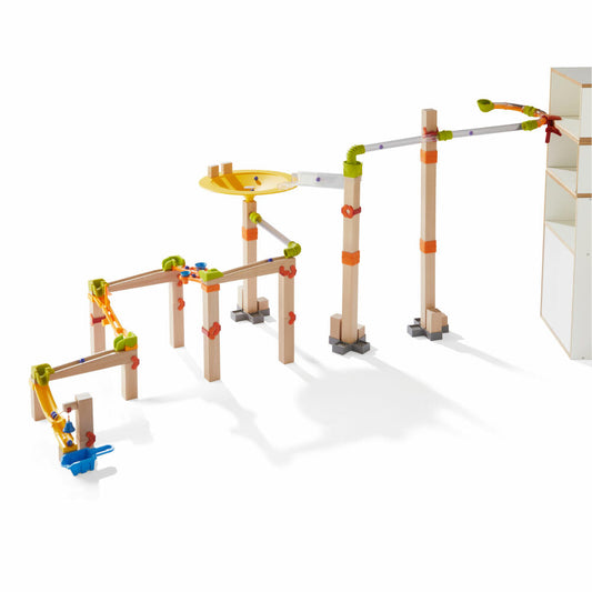 HABA Kugelbahn Master Construction Kit, Murmelbahn, Kugel Bahn, Holz, 74-tlg., 303968