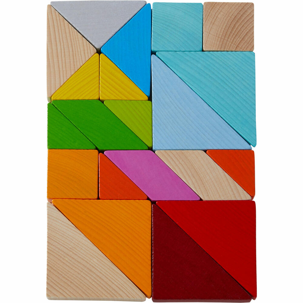 HABA Legespiel Bunter Tangram-Mix, Legeklötze, Denkspiel, Puzzlespiel, Buche, 305777