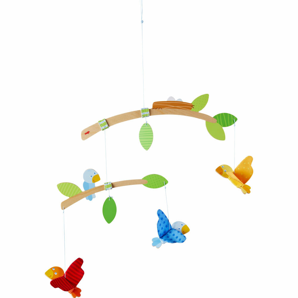 HABA Mobile Vögelchen, Babyspielzeug für den Wickeltisch, Polyester, Sperrholz, Buche, 50 x 60 cm, 304314