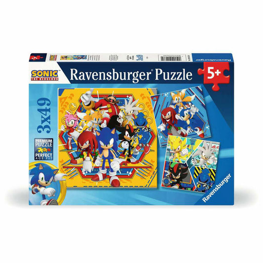 Ravensburger Die Abenteuer von Sonic, 3 x 49 Teile, Kinderpuzzle, Kinder Puzzle, ab 5 Jahren, 12001133