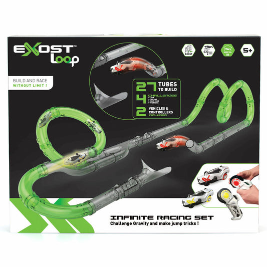 eXost Loop Infinite Racing Set, Röhren-Rennbahn mit 2 Fernlenkautos, Spielzeug, 20232