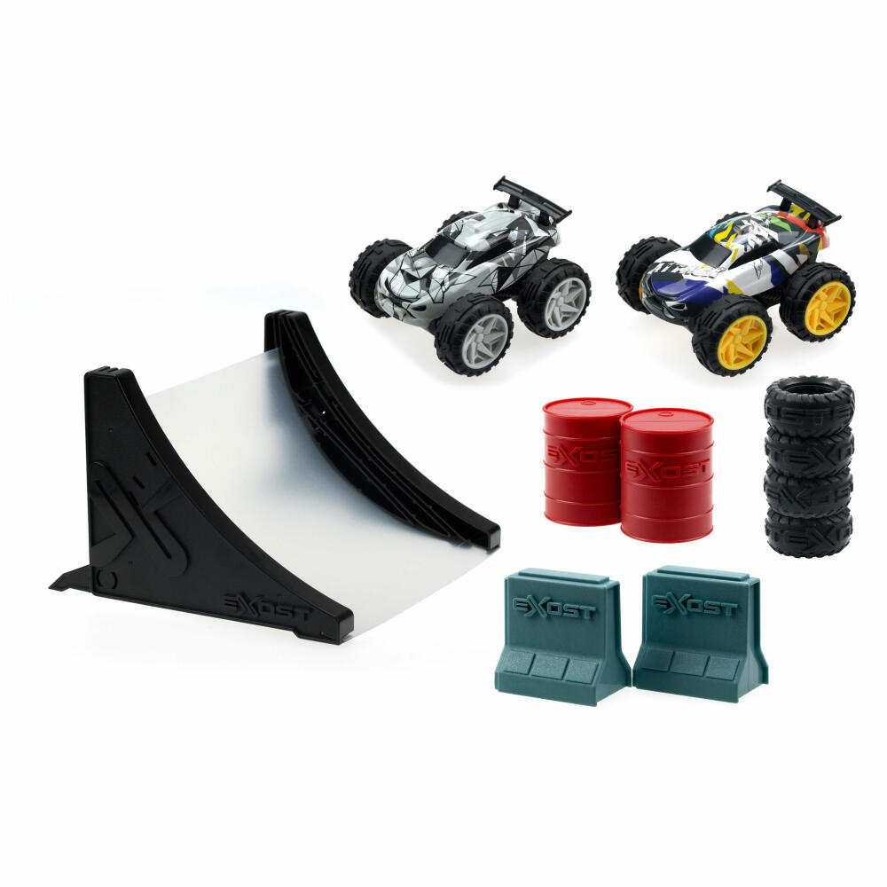 eXost Jump Mega Pack, 2 Stuntfahrzeuge mit Reibungsantrieb in zufälligem Design mit Zubehör, Spielzeug, 20624