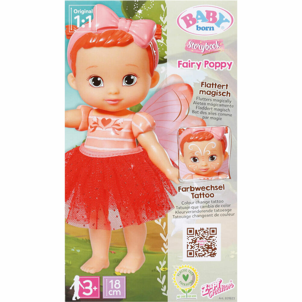 Zapf Creation BABY born Storybook Fairy Poppy, Feen-Puppe, Spielpuppe, mit Flügelfunktion, 18 cm, 831823