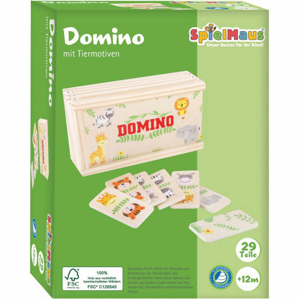 SpielMaus Holz Domino mit Tiermotiven, 28 Teile